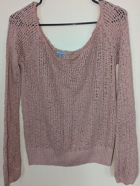 Women's Open-Knit Scoop Neck Sweater - Dusty Rose